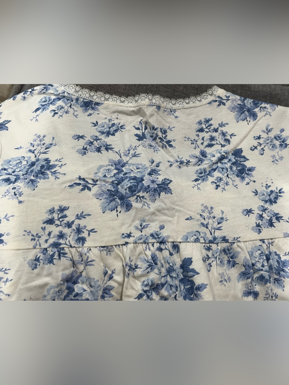 Women's Blue Floral Nightgown - Classic Comfort cotton short sleeve - Picture 8 of 11